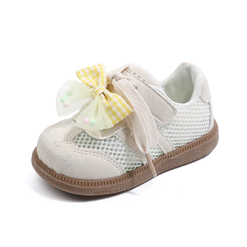 2026 Spring Summer New Girls' Lace Bow-knot Casual Shoes Baby Soft Breathable Mesh Sneakers