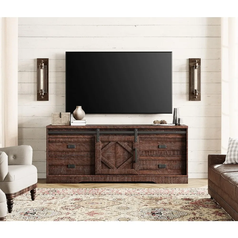 Farmhouse TV Stand with Charging Station and USB Ports for up to 110