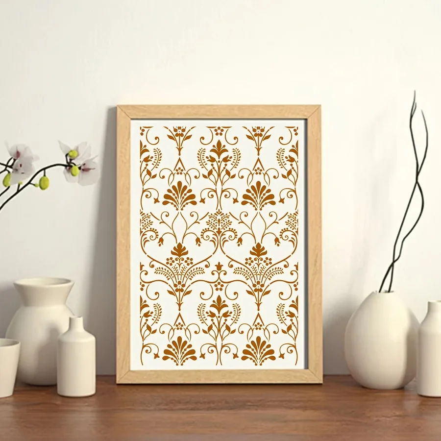 قطعتان من قالب استنسل الحائط الدمشقي الكبير مقاس 11.8 × 17.7 بوصة - نمط رسم قابل لإعادة الاستخدام للأثاث والجدار والديكور بنفسك