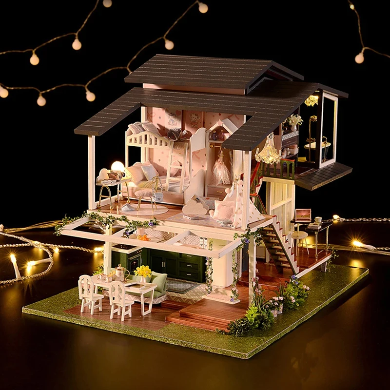 

Деревянный кукольный домик-миниатюра OUZEY Monet Garden с мебелью и LED-подсветкой, набор для сборки своими руками, вилла, подарок на день рождения для друзей