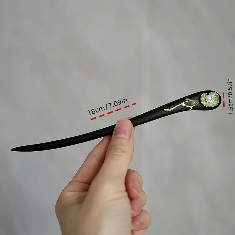 Neue chinesische Haarspange im Lotusblatt-Stil, Holz, Imitation, antike, elegante Hanfu-Haaraccessoires für Damen – Detail 1