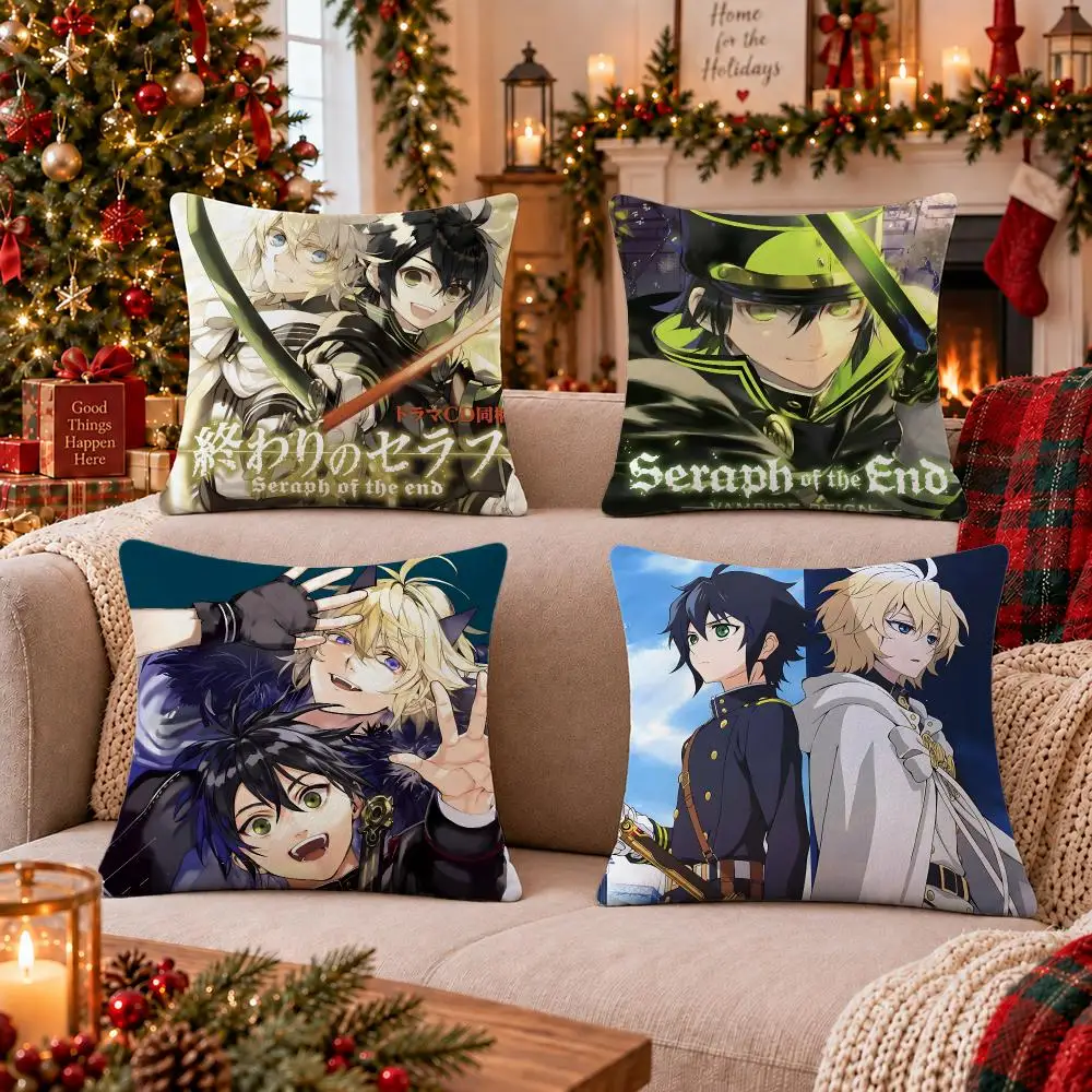 Anime Seraph of the End Cushion Cover Cushion Cover Soft Plush Cushion Covers Fluffy Throw Pillow Cases for Sofa Bedroom
