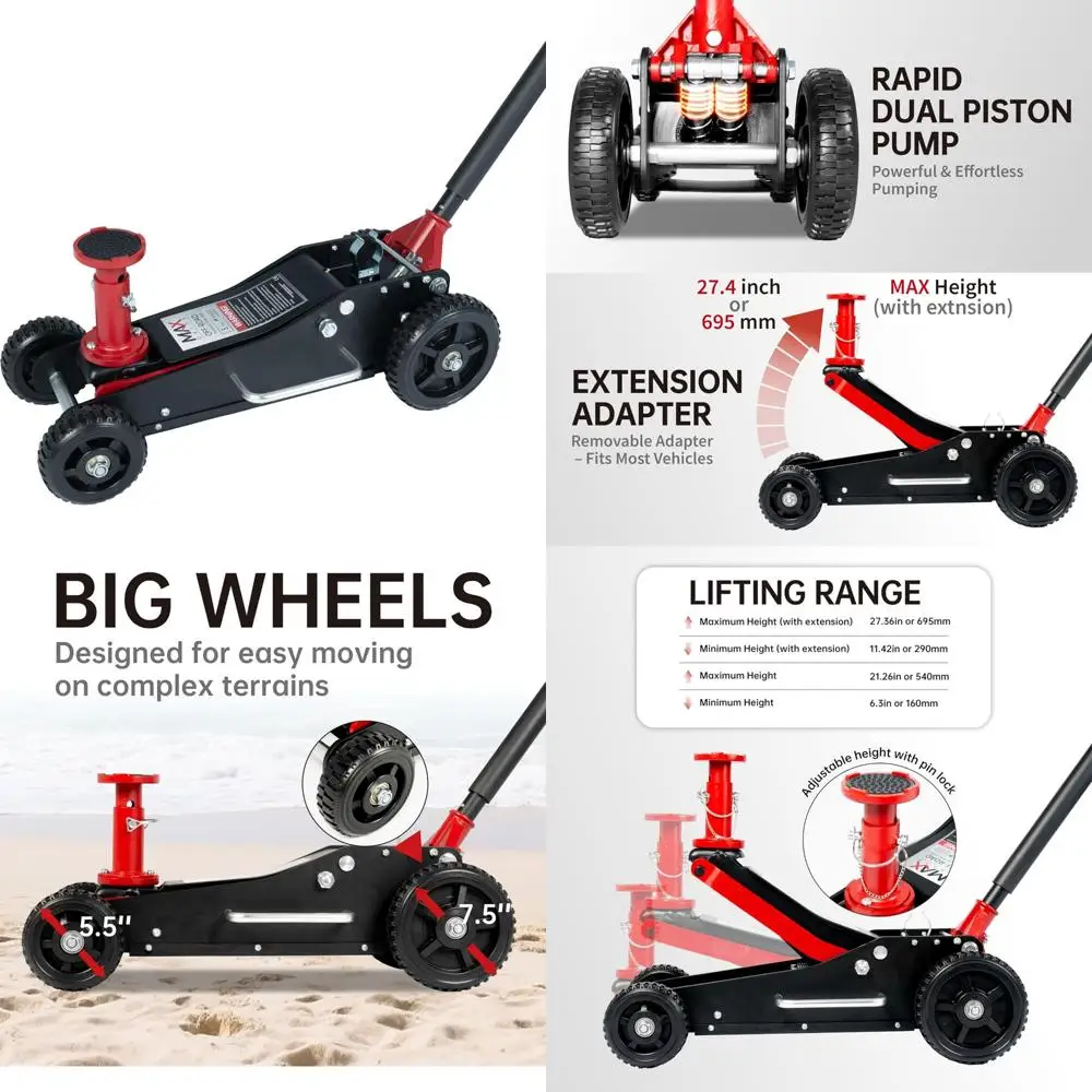 油圧オフロードジャッキ 3トン容量、デュアルピストンヘビーデューティースチール構造、追加サドル付属、ヘビーデューティーVに最適
