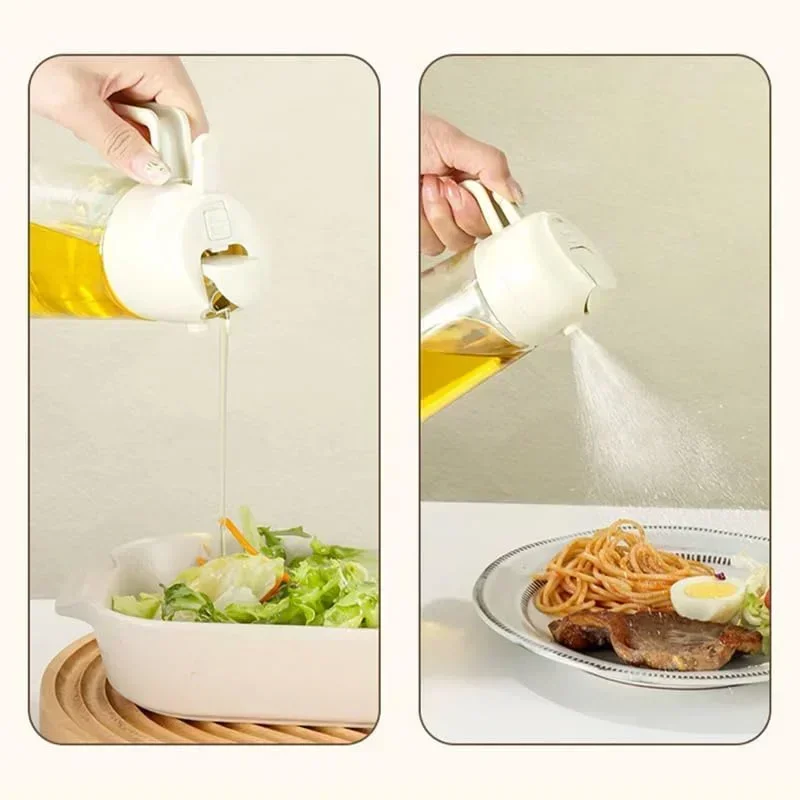 2 in 1 Spray for Olive Oil Spray Sprayer Dispenser Oil Bottle for Kitchen Cruet for Barbecue Air Frying Pan Oven Camping Beach