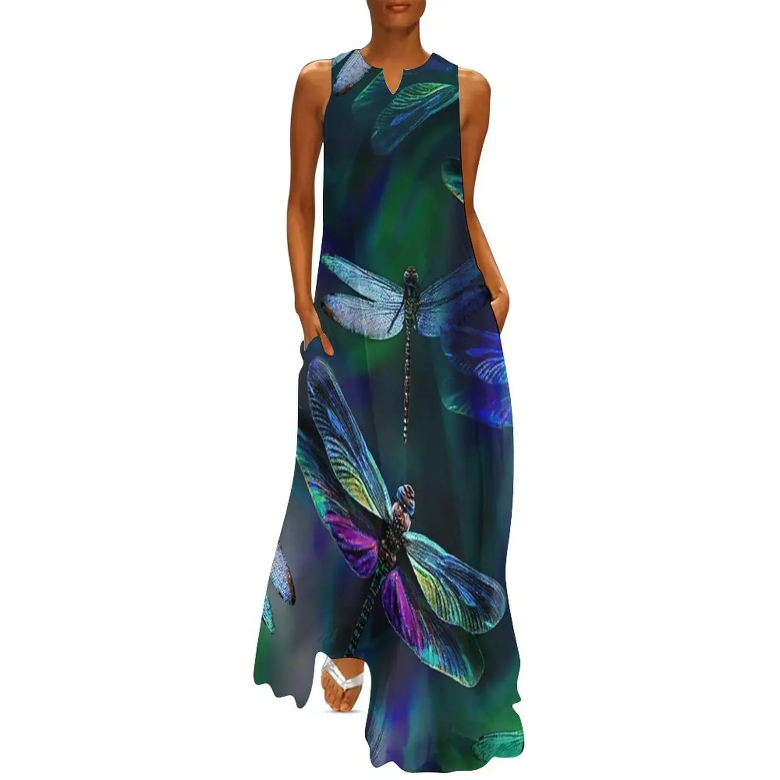 

Magical Dragonfly Art Long Dress Women's summer suit women clothes party dress women elegant luxury Woman dresses Dress
