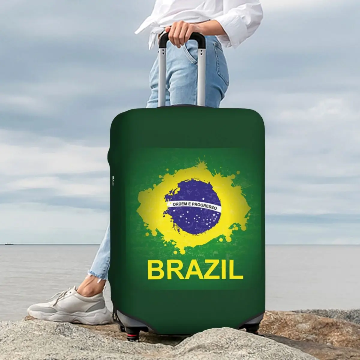 

Brazil Flag (2) Suitcase Cover Protection Elastic Trip Luggage Protector Covers for 18-32 Inch