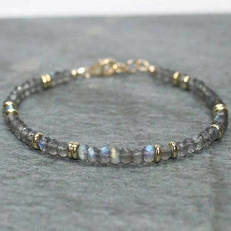 Opal Bracelet, October Birthstone Bracelet Labradorite Bracelet Labradorite Brass Blue Flash Beaded Layering Bracelet