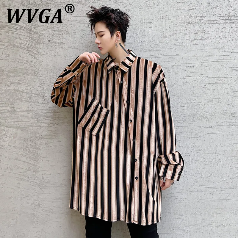 

WVGA Весна Осень Новый Мужской High Street Золотой Бархат Полосатый Дизайн Красивые Рубашки С Длинным Рукавом Нишевая Шикарная Повседневная Рубашка Y2K W9165