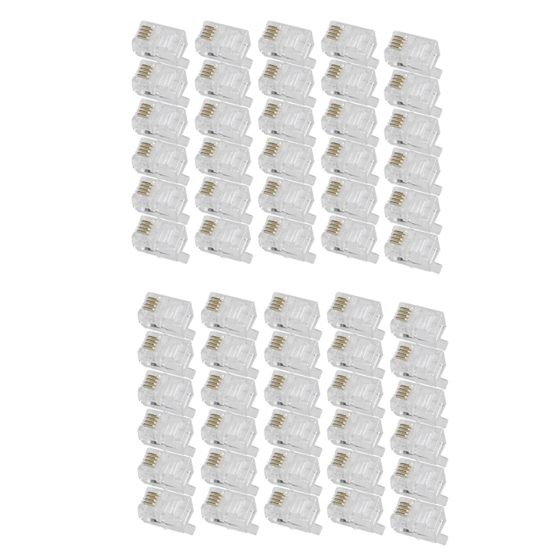 RISE-Clear Plastic 60 Pcs 4P4C Connector RJ9 Phone Adapter