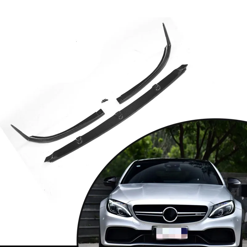 For Mercedes Benz C-Class C205 C63 AMG 15-17 (Fit:C63) 3PCS/SET Carbon Fiber Front Lip