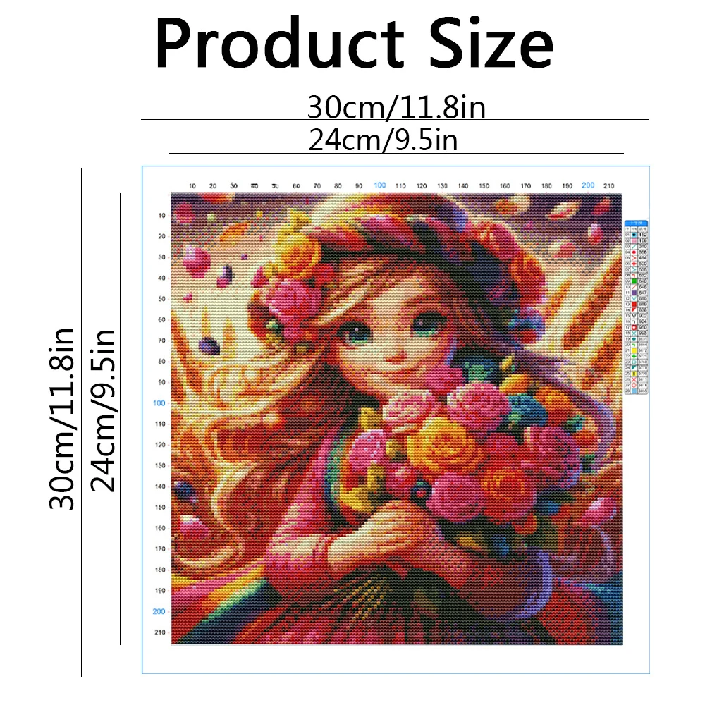 Huacan Cross Stitch Portrait Fairy 11ct Printed Canvas DIY Embroidery Flower Cotton Thread Needlework Wall Home Decor