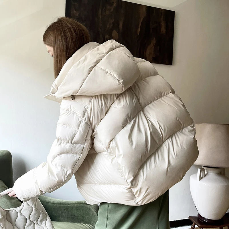 2026 novas mulheres jaqueta casual sobre o tamanho outono inverno outwear com capuz quente pato branco para baixo casaco macio
