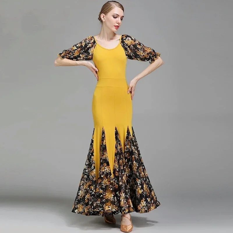 Bllroom Dance Dresses Lantern Sleeve Flamenco Costume Women Waltz Stage Ballroom Dress