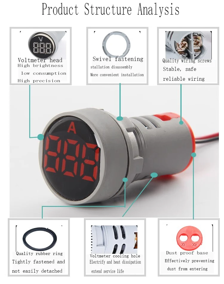 1PCS AD101-22AM LED crystal film with current power indicator, signal lamp digital display meter general small AD16-22AM