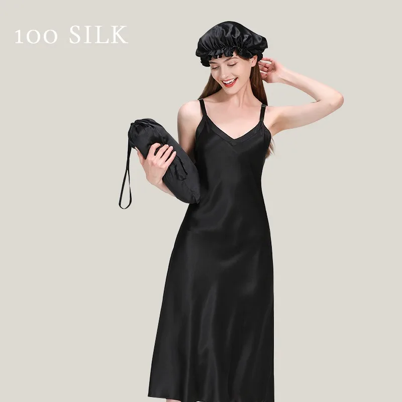 

Women's 100% Mulberry Silk Nightgown Sexy Suspender Pajamas Ultimate Comfort Style Soft Thin Skirt Solid Luxury Casual L Size