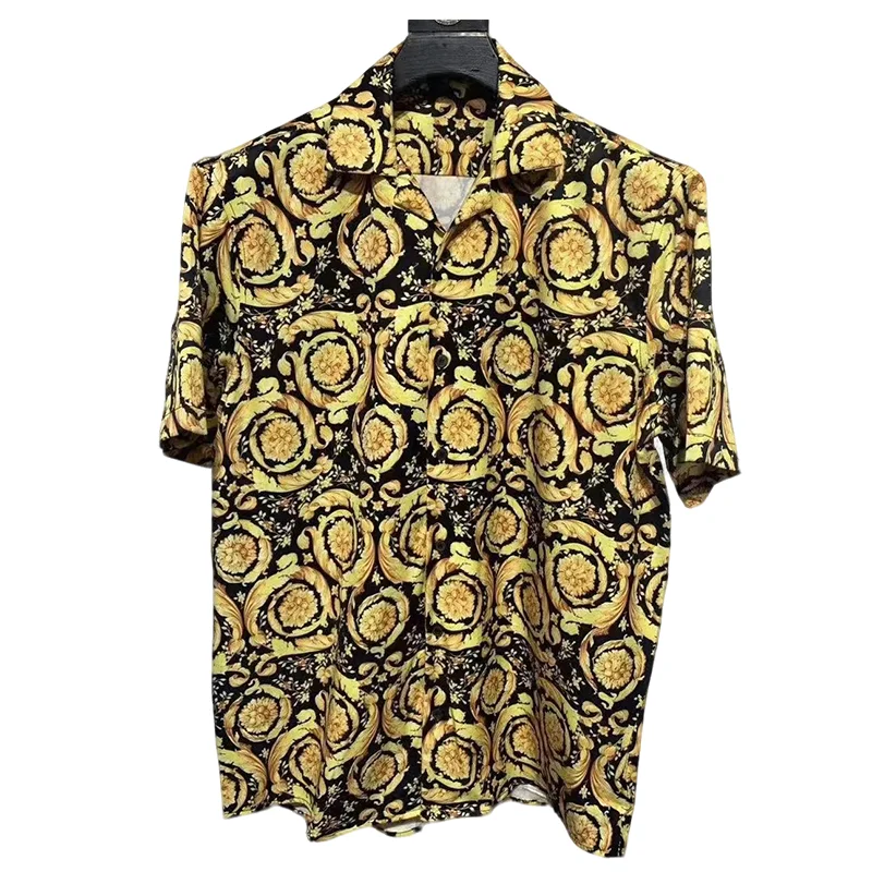 

2024 New men's shirt short sleeved full width Baroque digital print spring/summer European Milan casual top high-quality S-XXL