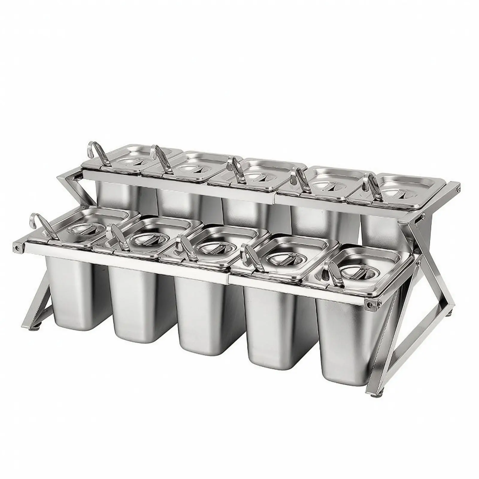 Space Saving Double Layer Metal Kitchen Rack with Deep Food Pans for Condiment Holder and Dish Drying Rack Use