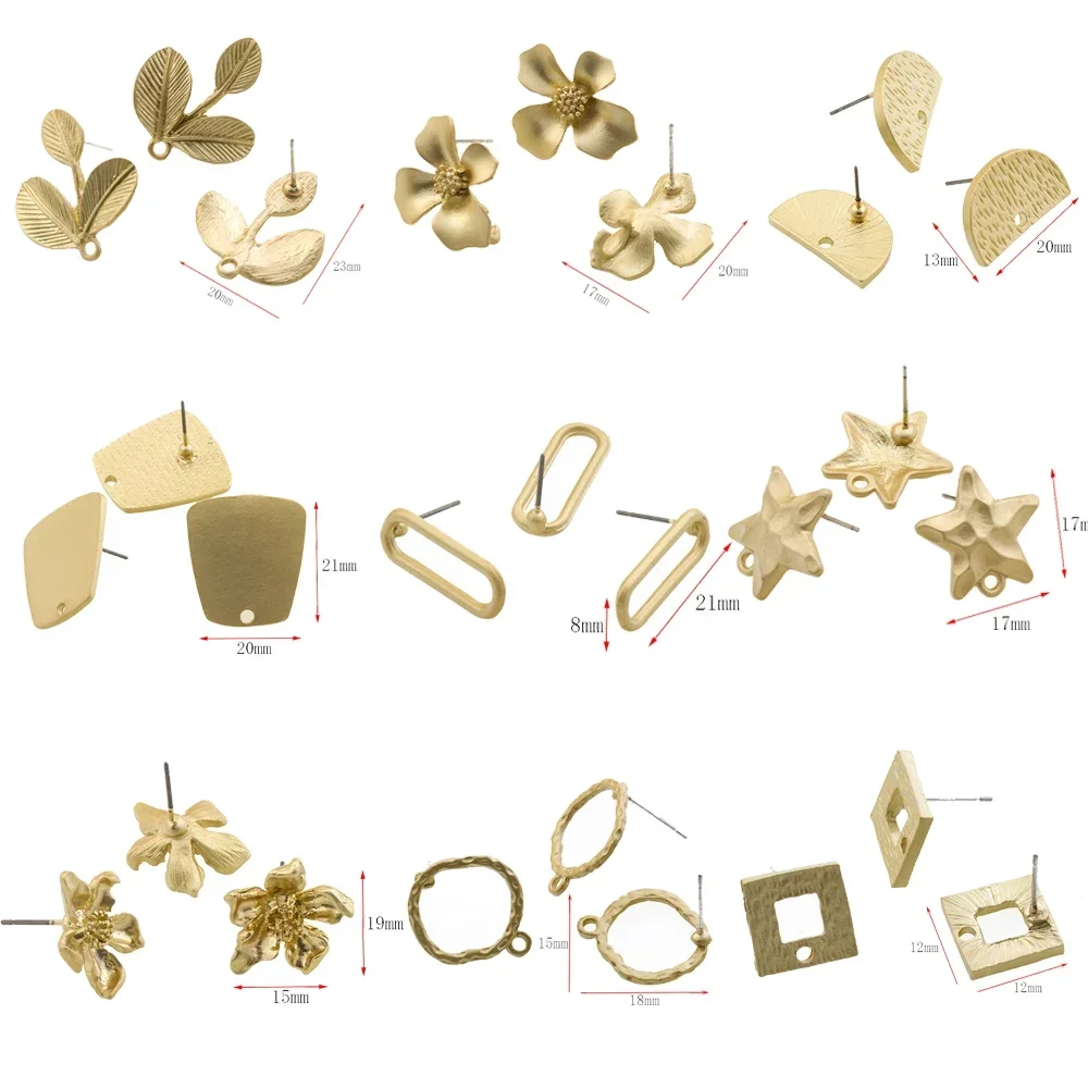 10Pcs DIY Earrings Setting Matt Golden Square Hollow Star Stud Earrings Connectors  Earrings Base for Jewelry Making Accessories