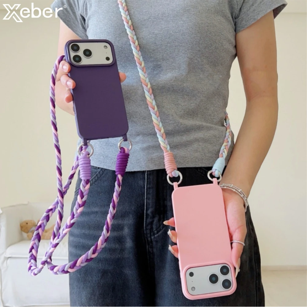 Crossbody Lanyard Strap Seil Weiche Silikon Handyhülle für iPhone 11 12 13 14 15 16 Plus 17 Pro Max XR XS stoßfeste Stoßstangenabdeckung
