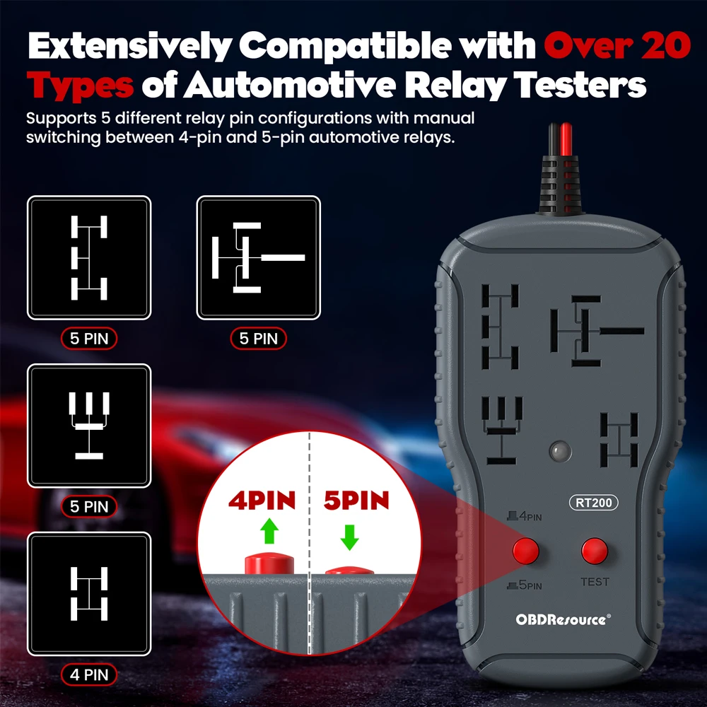 OBDResource 12V/24V Car Relay Tester 4Pin 5Pin Relay Detection Diagnostic Tool Professional Voltage Tester Battery Checker
