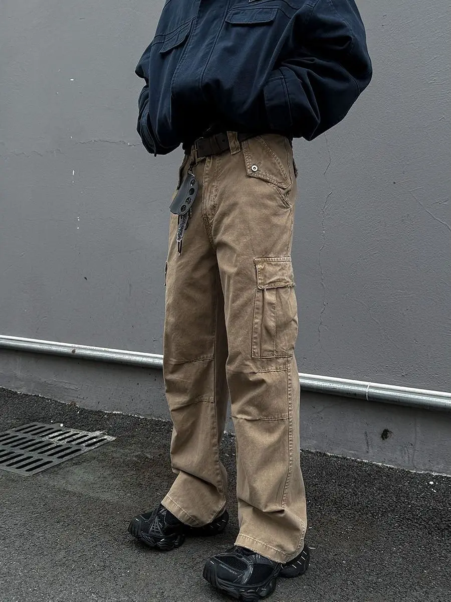 

Американские винтажные рабочие брюки с тяжелой талией, мужские модные свободные солдатские прямые хлопковые повседневные брюки