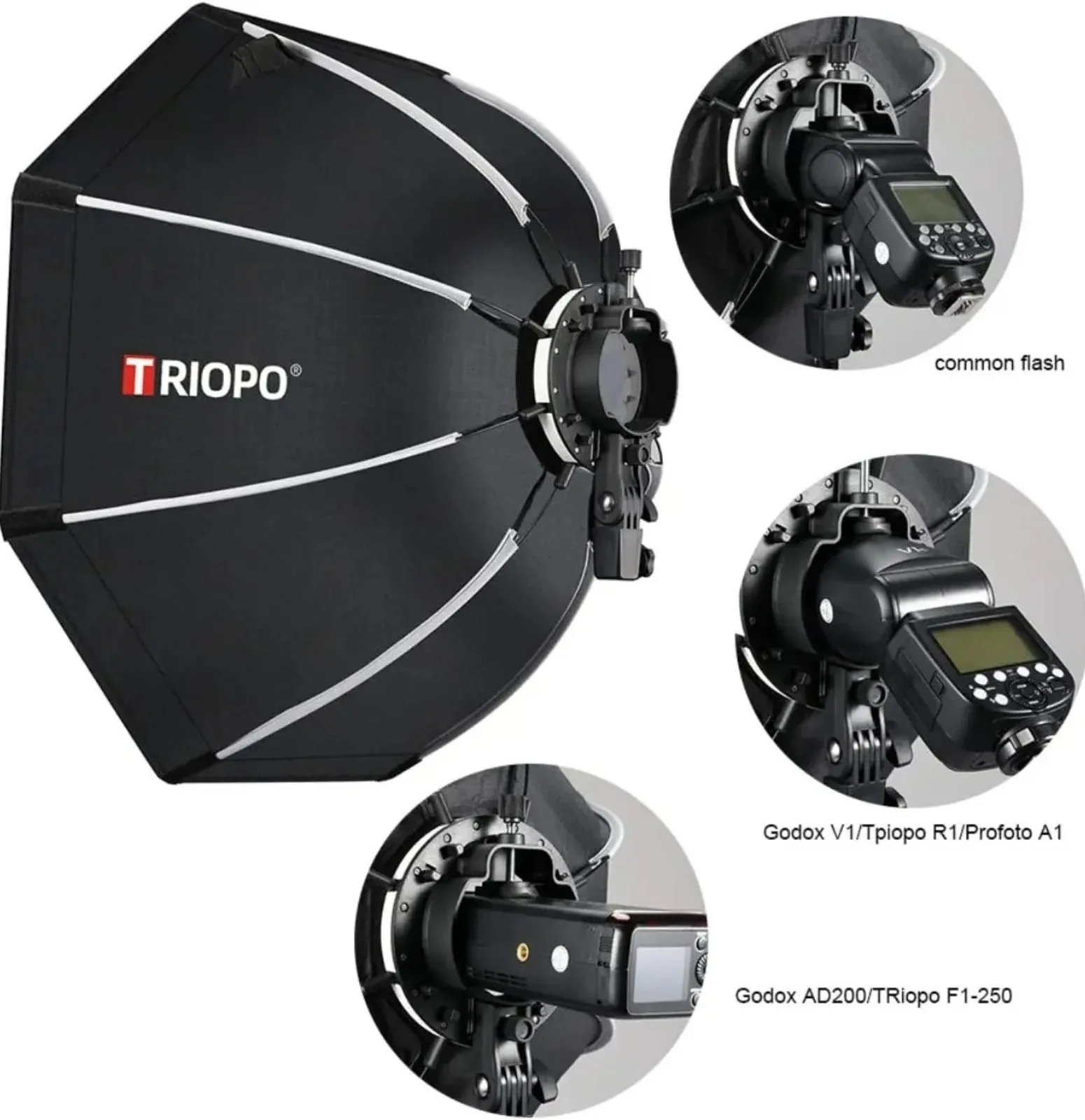TRIOPO Softbox مثمن محمول ، عاكس بقماش ناعم وقوس S ، Godox V1 AD200 Pro ، 55 ، 21.6in ، 25.6in ، 65