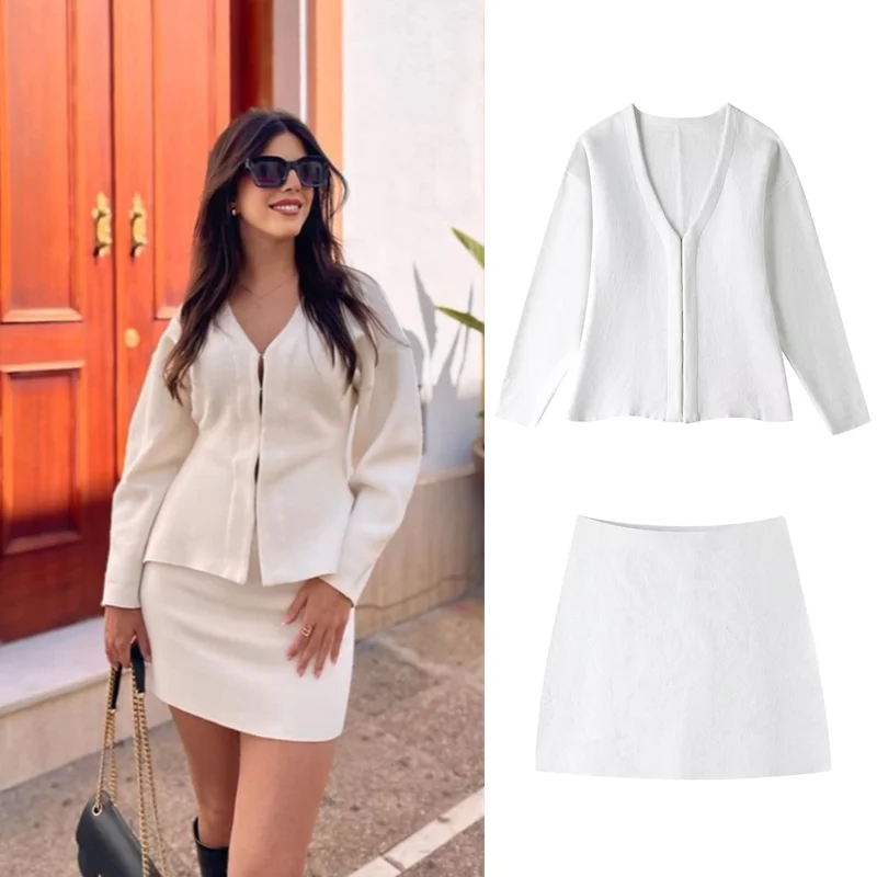 

Taop&Za women's clothing 2024 summer new long-sleeved V-neck slim knitted jacket 5536/005 knitted mini skirt 5536/006