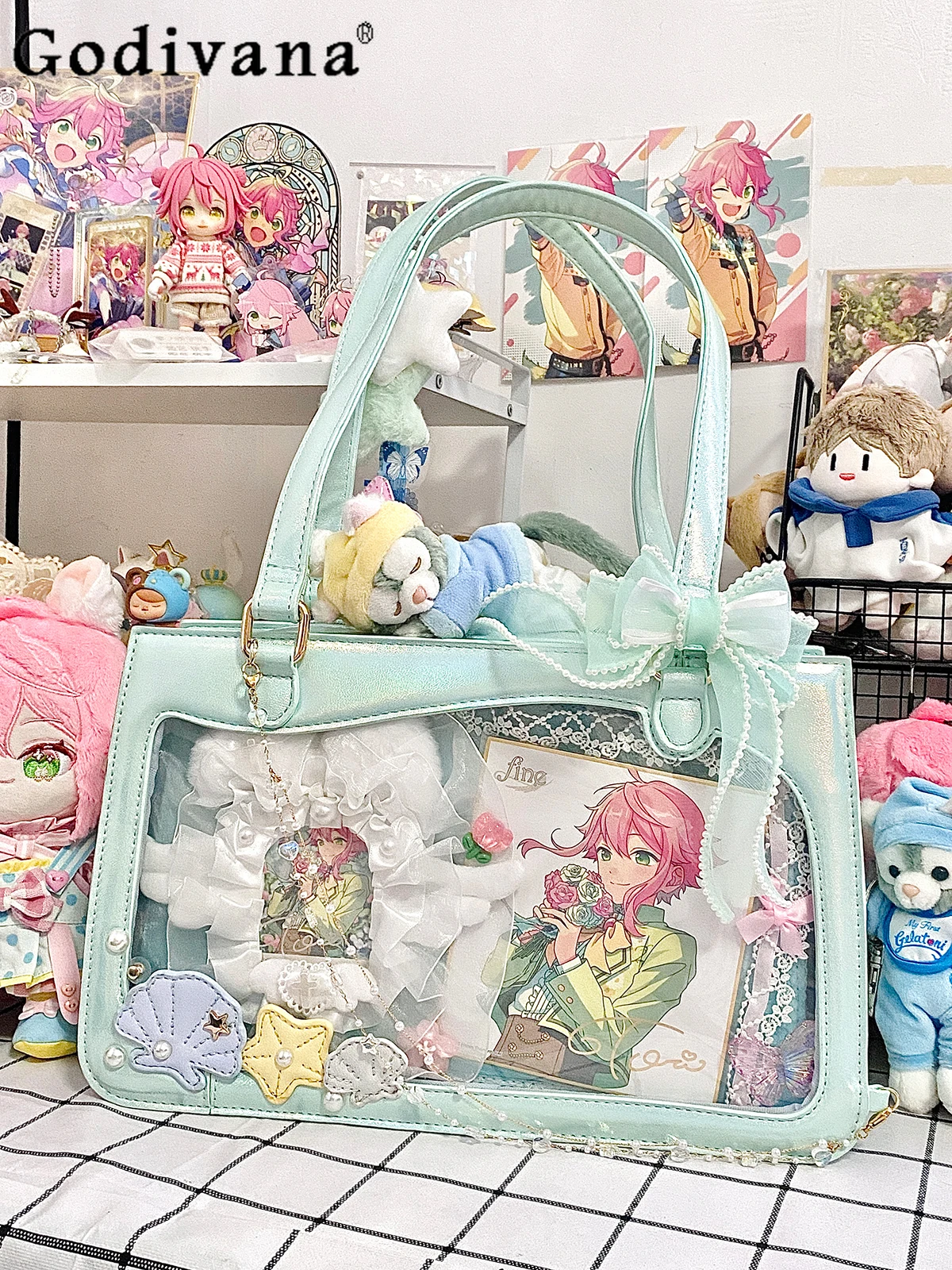 

Новинка 2024 года, японская оригинальная милая лазерная прозрачная сумка в стиле Лолиты для девочек, универсальная сумка на плечо большой вместимости для ежедневных поездок на работу