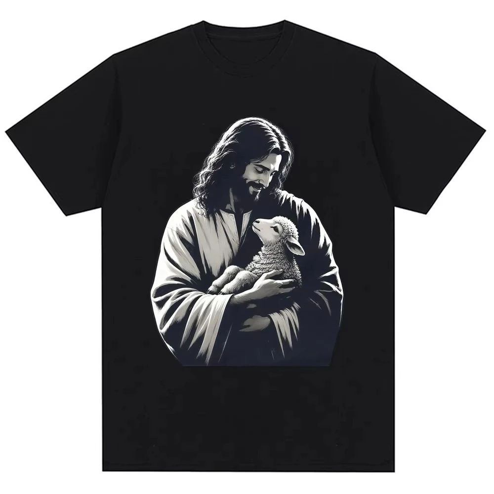 Jesus Love You I Am Found Christian T-shirt Men Women Bible Verse Jesus Holding Lamb T Shirt Oversized Cotton Casual T Shirts