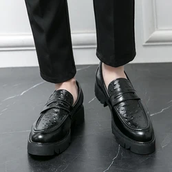 2024 new leather men's thick soled business casual leather shoes a slip-on loafers British fashion men's shoes