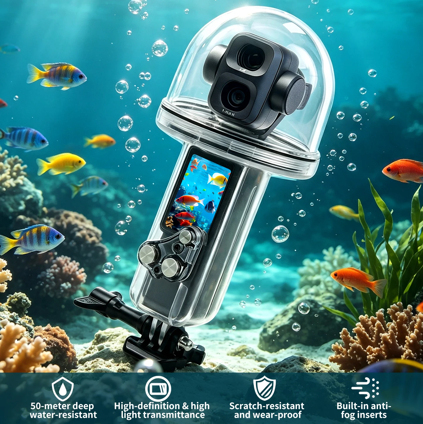 50M Wasserdichtes Gehäuse für DJI Pocket 4P Unterwasser-Tauchgehäuse Tiefsee-Tauchbox Schutzabdeckung mit 1/4 Zoll Schraubmontage – Detail 2