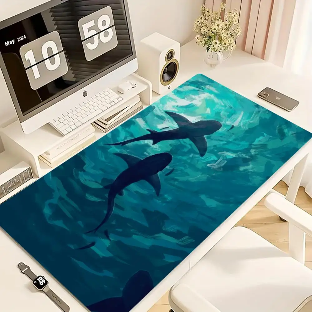 

Коврик для мыши с изображением акулы, большой коврик для компьютерной офисной игры, настольные коврики XXL, противоскользящие коврики для игровой клавиатуры, длинные коврики для стола 40x90
