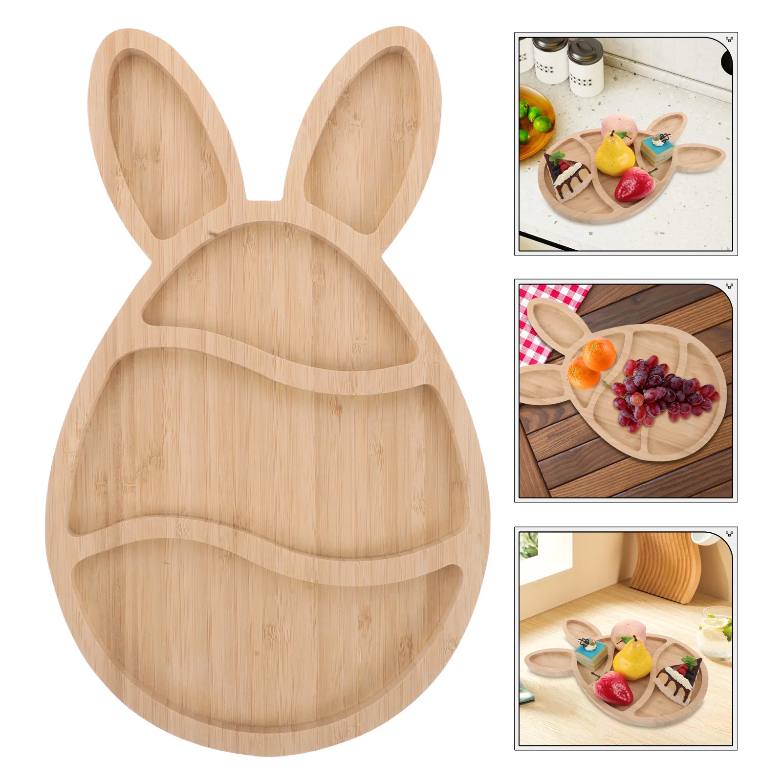 

Wooden Bunny Tray Dual Use Cutting Board Serving Tray Snack Plate Candy Cookies Dried Fruit Veggie Organizer Wood Cupcake Dish