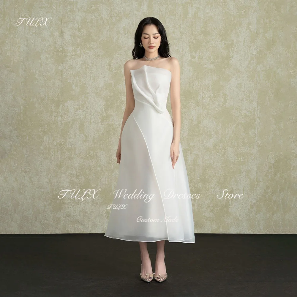 

TULX Elegant Strapless Organza Korea Wedding Photo Shoot Dress 웨딩드레스 Long Pleat Bridal Gown Corset Back Custom Made 2025