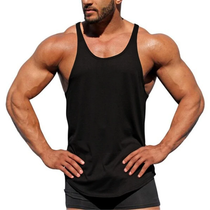 Men Running Vests Fitness Bodybuilding Gym Tank Tops Sports Sleeveless T-shirt Summer Cotton Breathable Y Back Muscle Shirt
