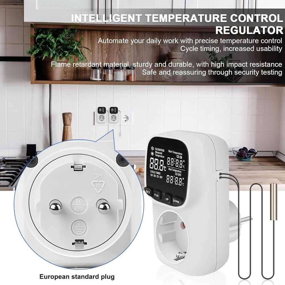 Jianshu Smart Digital Thermostat Temperature Controller Floor Heating Thermostat Socket 220V EU Plug With Temperature Sensor