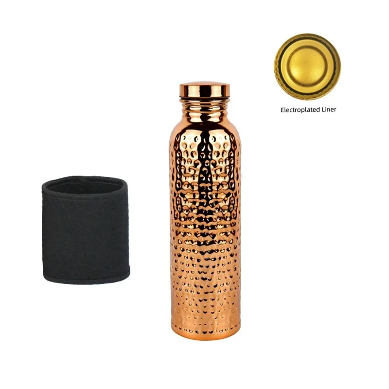 Hammered Copper Tone Water Bottle 304 Stainless Steel Liner Acid Alkali Resistant Drink Cup