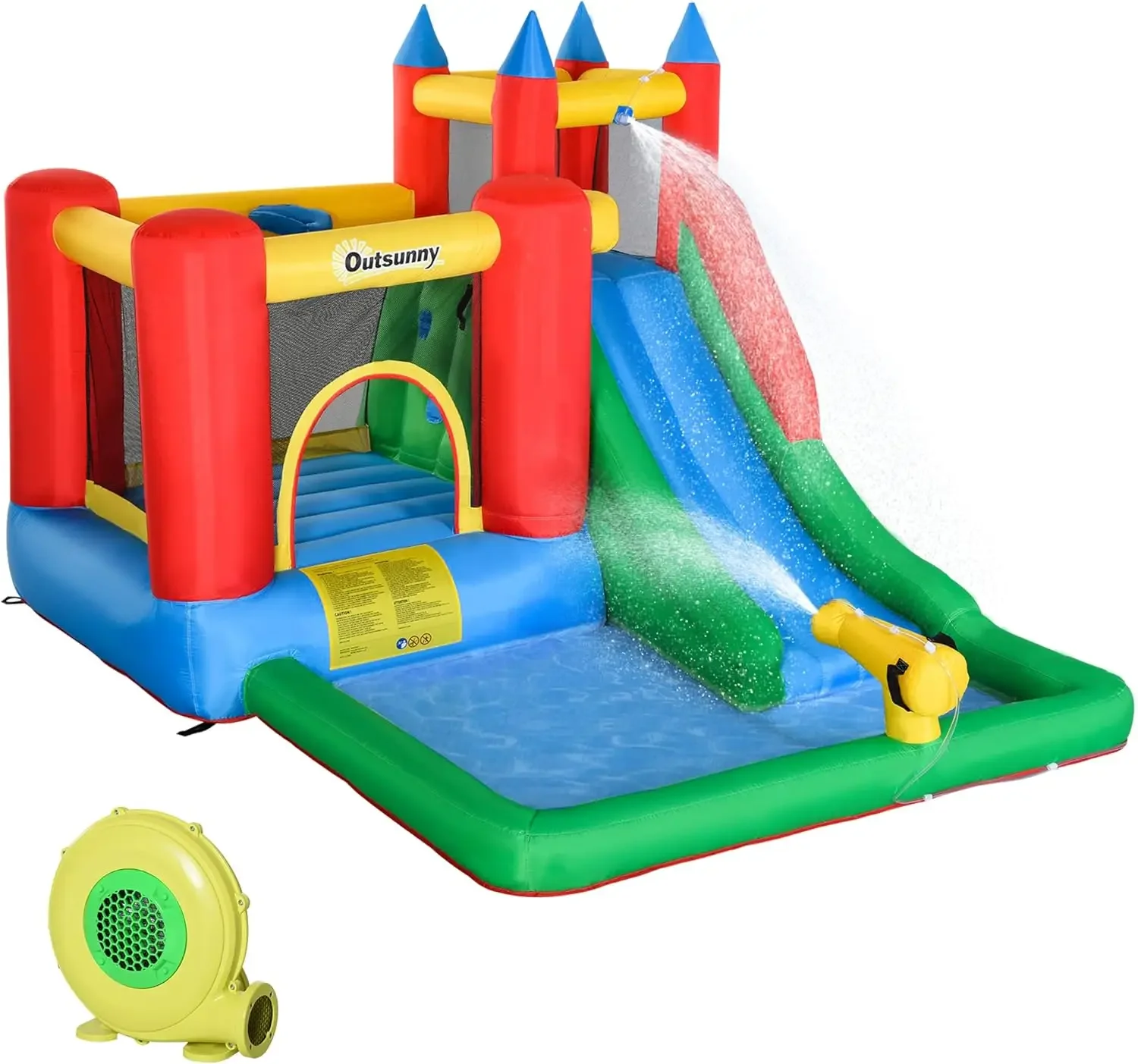 

Outsunny 6-in-1 Kids Bounce House Inflatable Water Slide with Pool, Water Cannon, Climbing Wall, Inflator Included, Jumping Cast