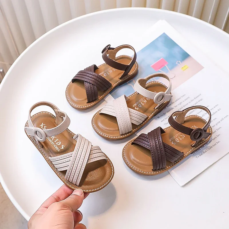 

Children's Summer Sandals New Cross-tied Sandals for Boy Fashion Flat Kids Causal Girls Open-toe Beach Walking Sandals Non-slip