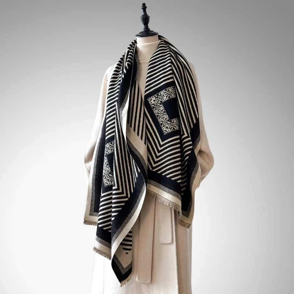 

Elegant Luxury Imitation Cashmere Scarf Warm Thick Pashmina Blanket Two-Sided Windproof Women's Winter Shawl Winter