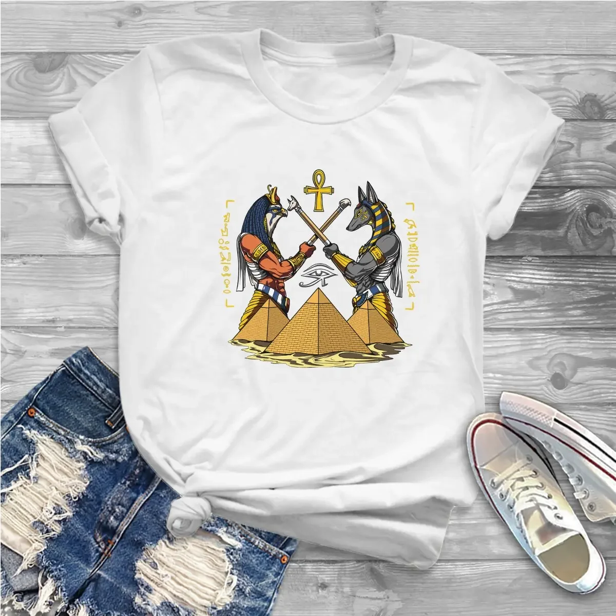 fashion manga God Anubis Eye Of Horus Classic Women Clothes Egyptian Ancient Egypt Culture T-shirt Kawaii Vintage Female Blusas