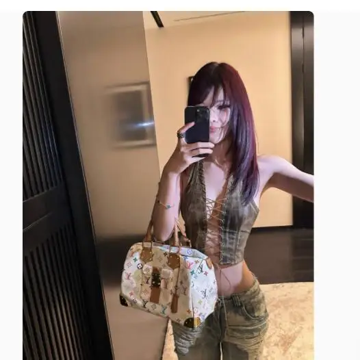 

Y2K manuscript chic sexy coffee color hollow PU leather solid color vest suspender strap neck short top