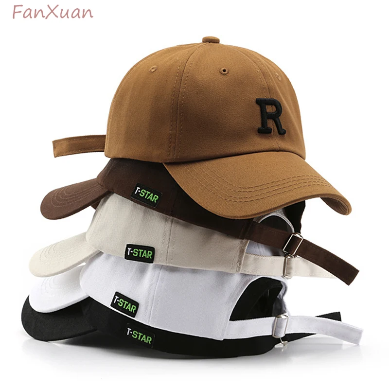 

Cotton Baseball Cap Kpop Hip hop Men's Caps Solid Color with R Letter Trucker Hats Casquette Snapback Hat Unisex