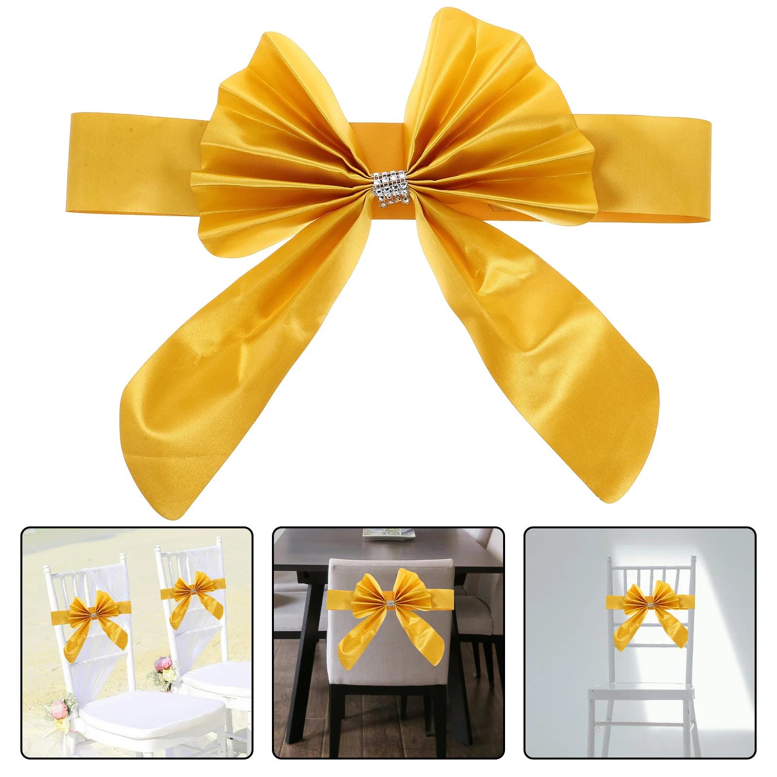

Spandex Chair Sashes Bow Tie Stretchy Bands for Hotel Wedding Banquet Party Chair Covers Rhinestone Buckle Slider Decoration