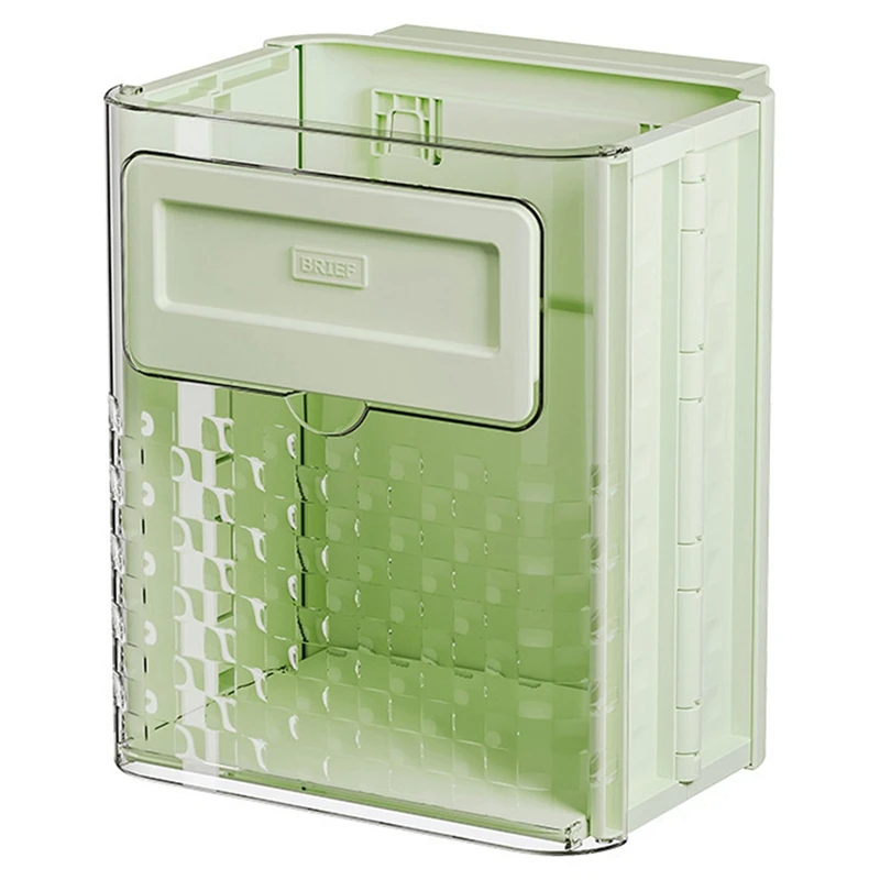 Kitchen Wall-Mounted Trash Can Foldable Hanging Household High-Value Trash Can Cabinet Hanging Trash Can, Durable Light Green