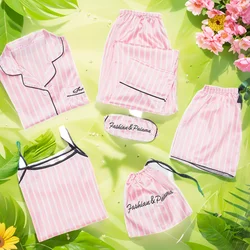 Women's Pajamas Set - Sexy Stripe Shirts and Pants, Silk Soft Pyjama, Big Size Homewear, Cozy Spring Flower Print Sleepwear