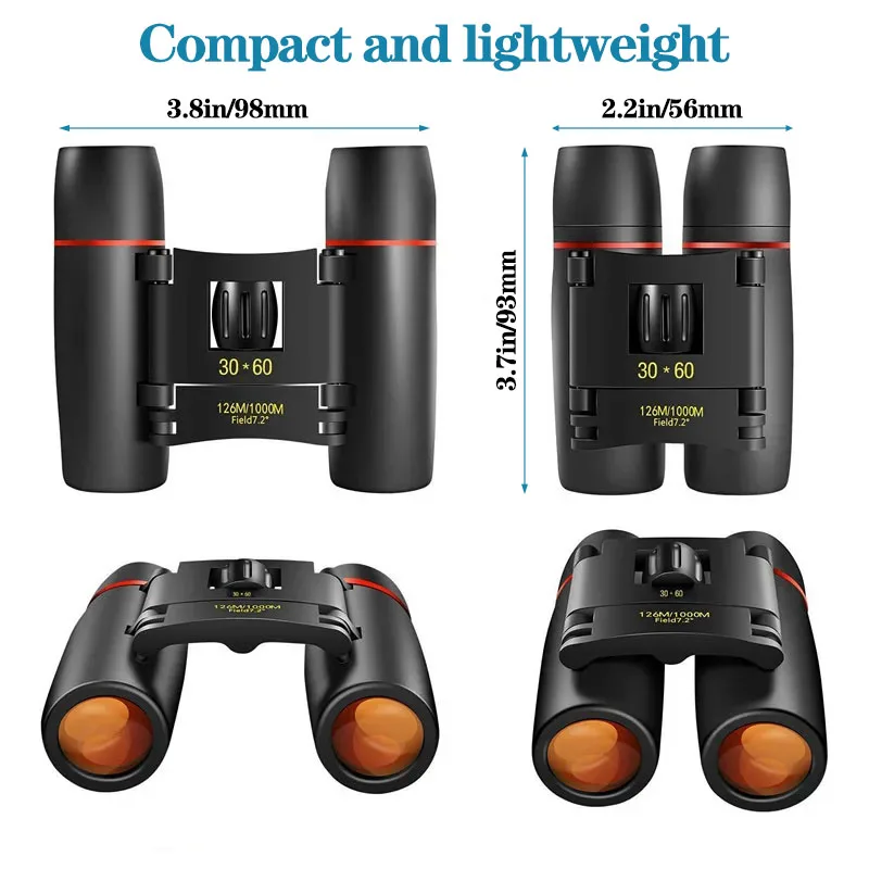 Professional 30x60 Telescope Mini Compact Folding Binoculars HD Portable for Child Outdoor Bird Watching Camping Travel Gift