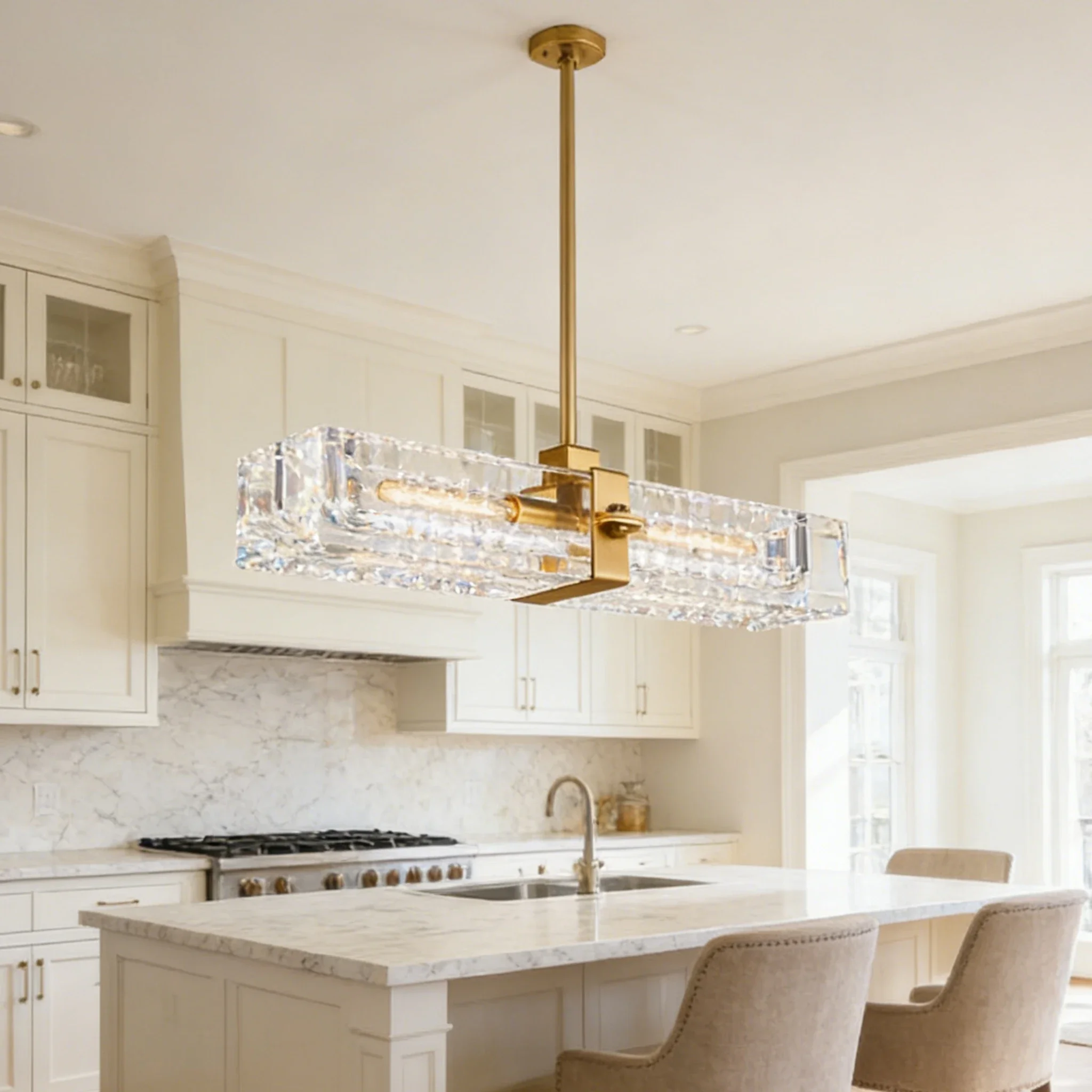Italian Minimalist Crystal Chandelier Luxury Linear Pendant Light for Dining Room Island Bar Counter Tea Room