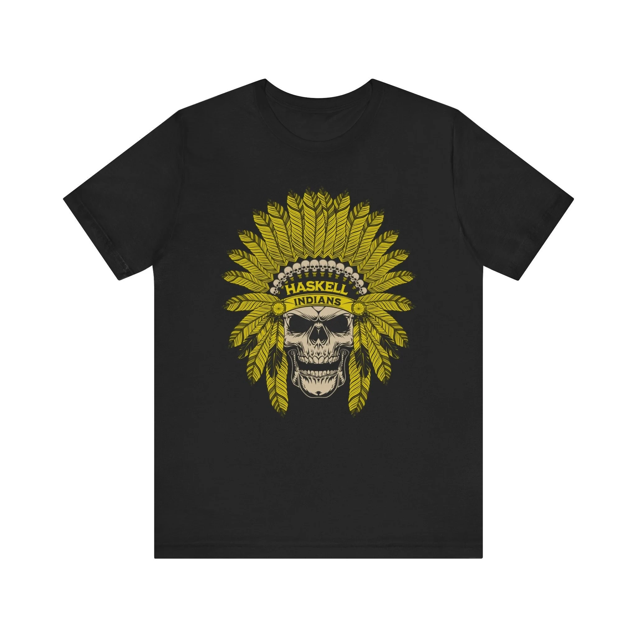 

2024 New Vintage Cartoon Yellow Feather Skull Print Female T-shrit Haskell Indians Slogan Women Outdoor All Match Shirt