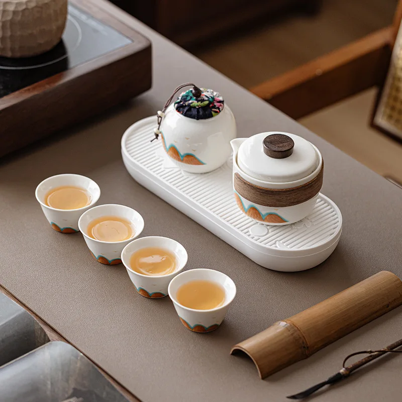 

Wanli River Mountain Ceramic Travel Tea Set Portable Outdoor Kung Fu Teaware Chinese Style Luxury Gift Box for Business Souvenir